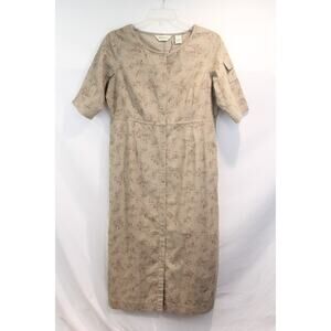 Eddie Bauer Dress Vintage Corduroy size LP Brown Floral Cottagecore Snap Up